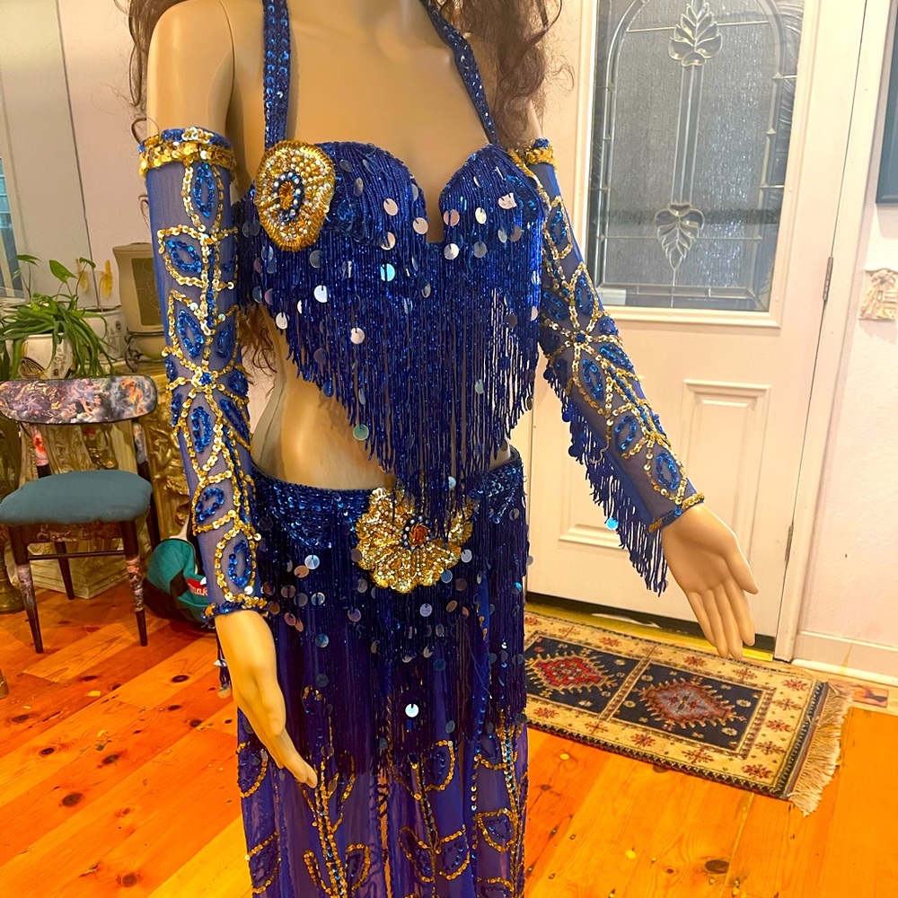 Designer Madame Abla Professional Egyptian bellydance costume Dark Blue & gold